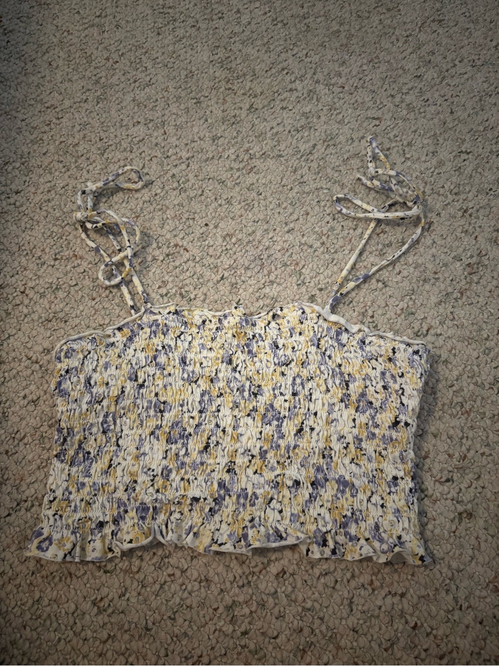 wild fable Yellow and Lavender Smocked Tie-Shoulder Crop Top